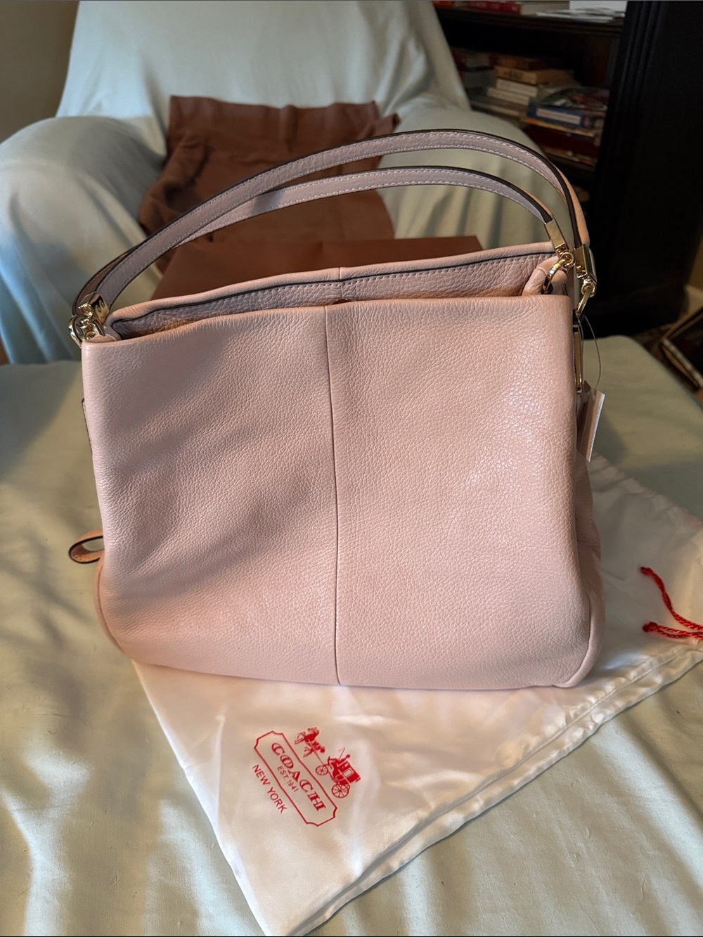 Coach Pale Pink Pebbled Leather Shoulder Bag with Gold Hardware
